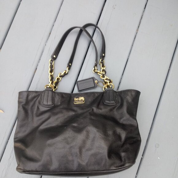 Coach Madison 20466 Soft Black Leather Handbag Tote CAROUSEL LOGO Bag 🛍️ - Picture 2 of 8